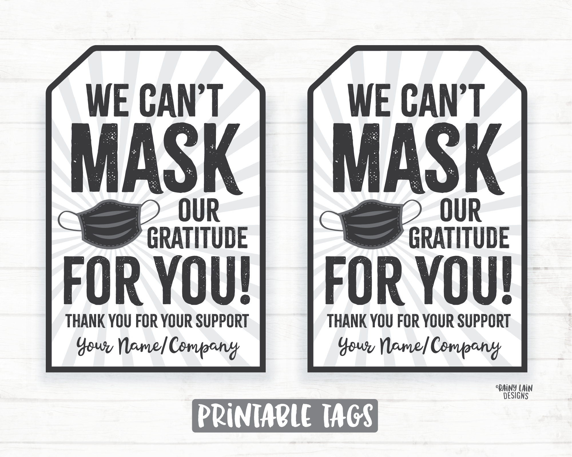Can't Mask our Gratitude Tag Face Mask Gift Teacher Mask Tag Employee Appreciation Tag Company Frontline Essential Worker Staff Corporate