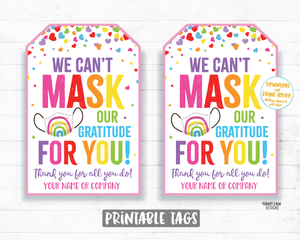 Face Mask Gift Tag, Can't Mask our Gratitude Mask Tag, Employee Appreciation Tag Company Frontline Essential Worker Staff Corporate Teacher