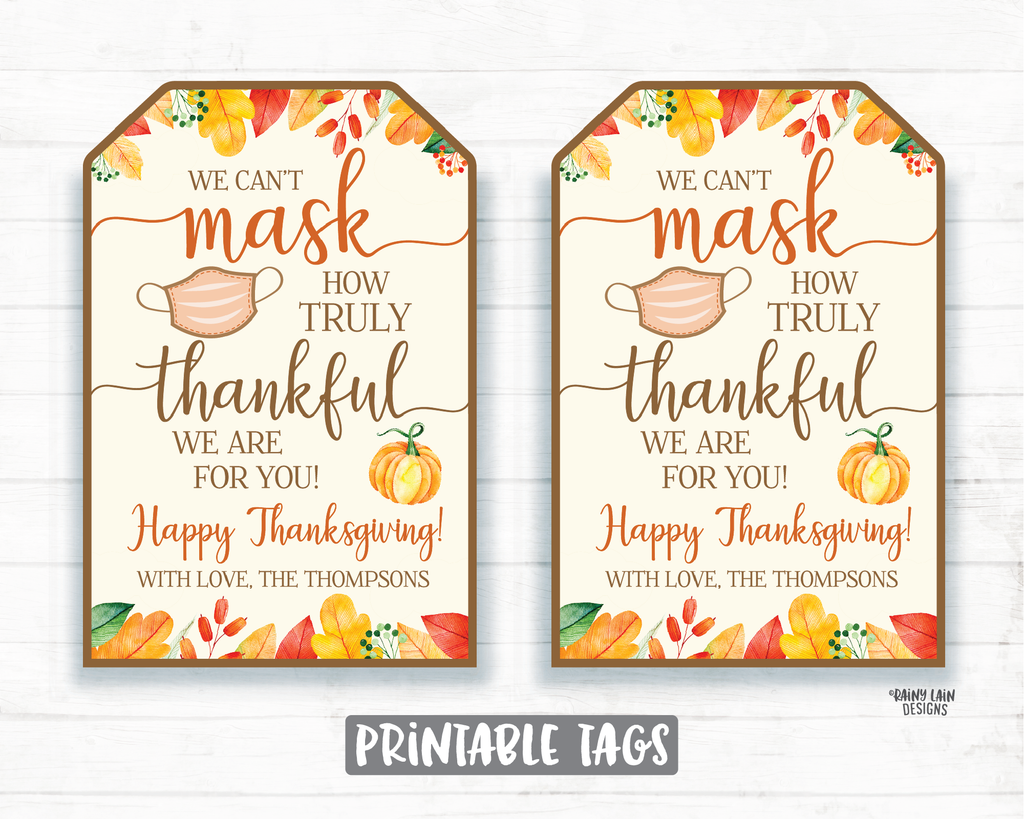 Face Mask Gift Tag, Can't Mask How Thankful Employee Appreciation Tag ...
