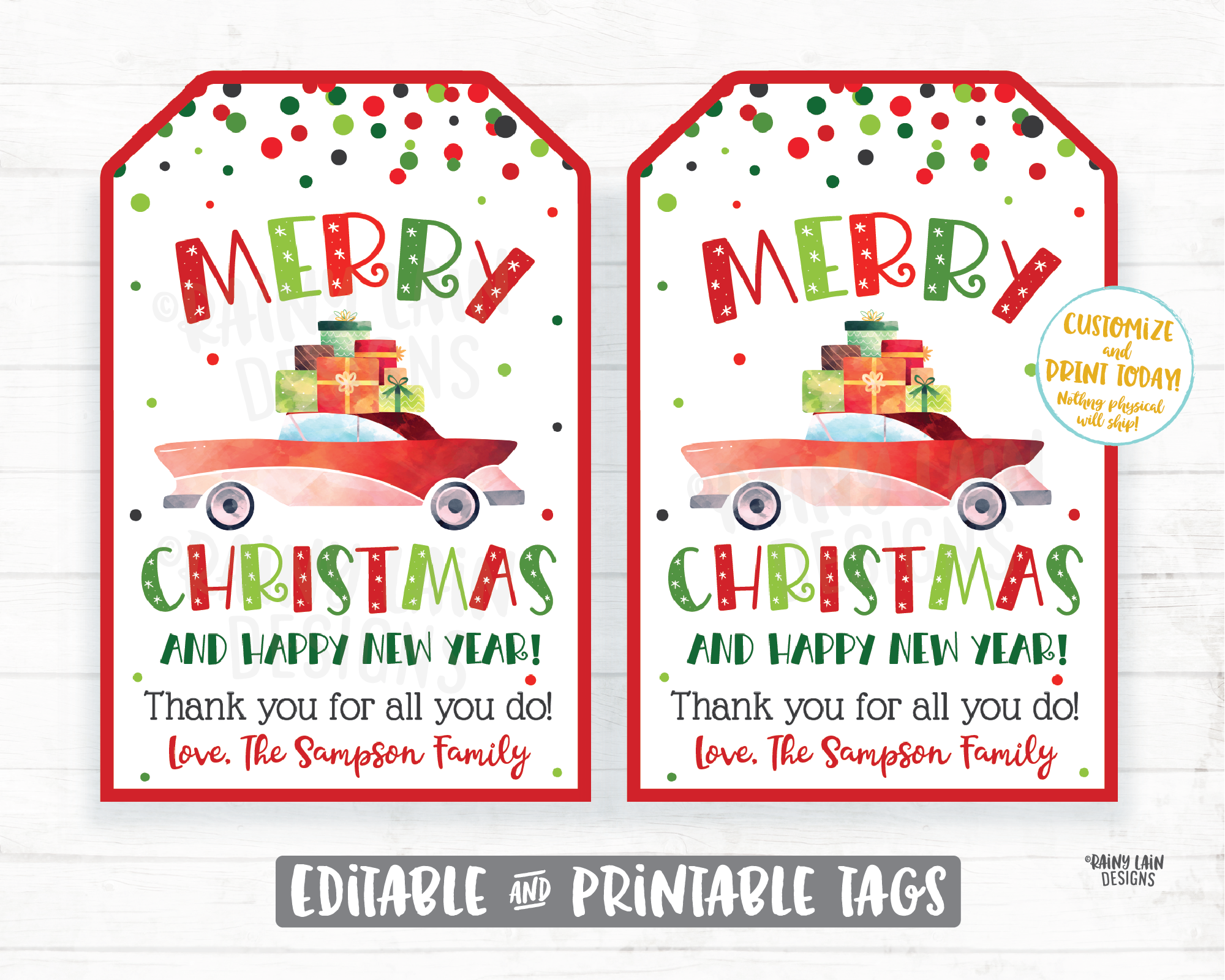 Christmas Gift Tag Holiday Employee Co-worker Teacher Friend Neighbor Wine Beer Cookies Baked Goods Nuts Car with Presents