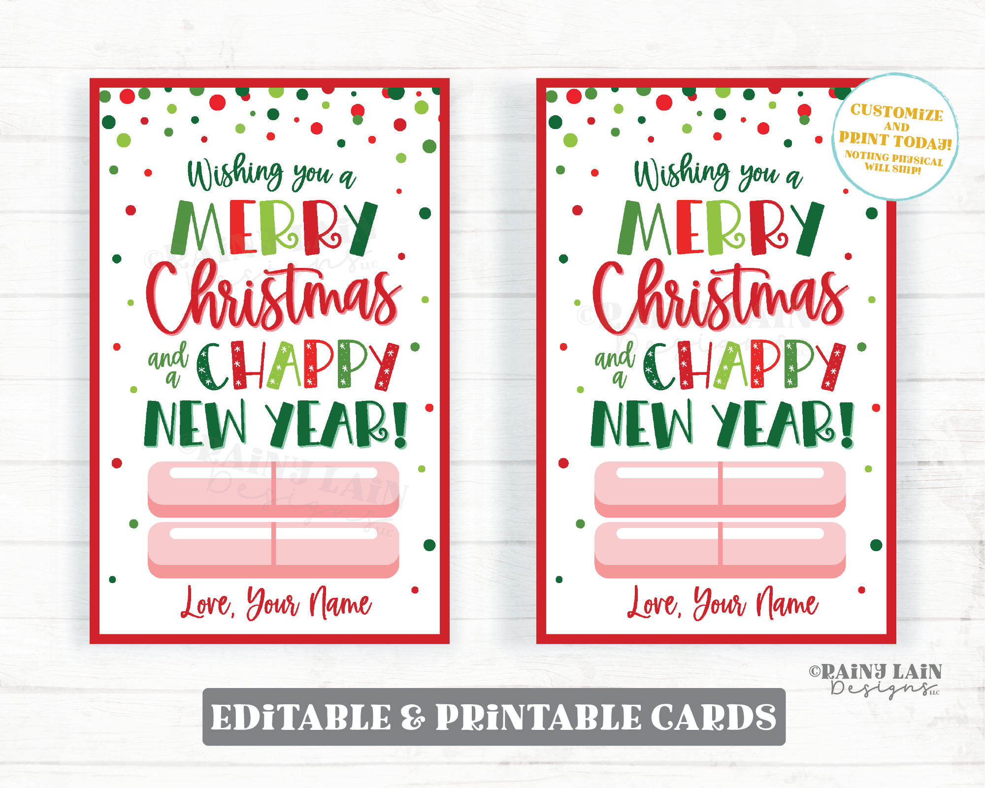 Merry Christmas and Chappy New Year Card Holiday Chapstick Christmas Lip Balm Gift Tag Employee Appreciation Teacher Classroom Company Staff