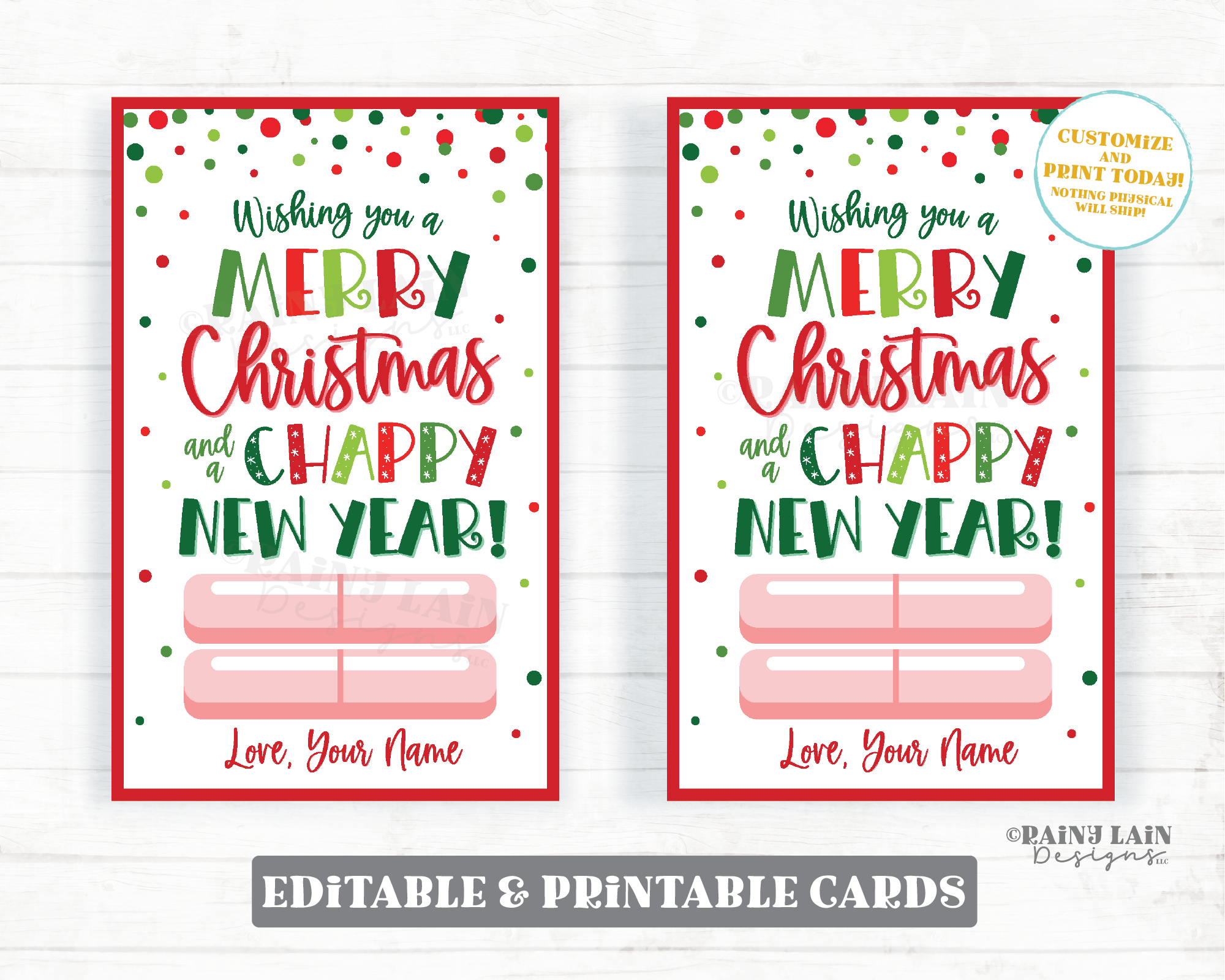 merrychristmasandchappynewyeartag 3.5x5.5 image merry christmas and chappy new year card holiday chapstick