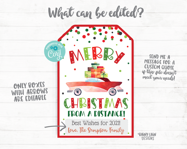 Merry Christmas From A Distance Tags Printable Christmas Tags Editable Holiday Gift Tags Christmas Mask Tags 2020 Social Distancing Pandemic