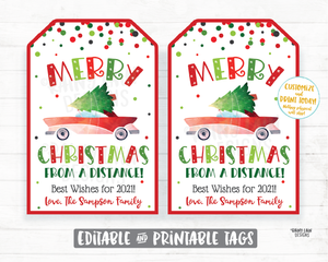 Merry Christmas From A Distance Tags Editable Holiday Gift Tags Printable Christmas Tags Christmas Mask Tags 2020 Social Distancing Pandemic