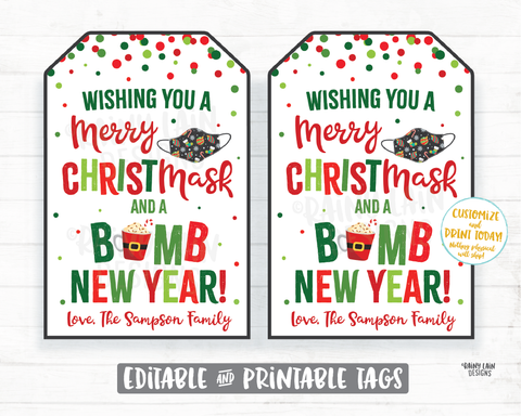 Merry Christmask Face Mask Gift Tag Christmas Tags Hot Cocoa Bomb New Year Employee Staff Appreciation Teacher Christ-Mask Hot Chocolate