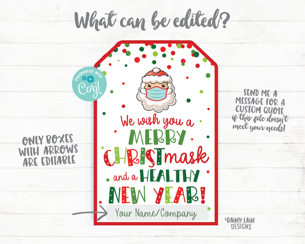 Merry Christmask Face Mask Gift Tag Christmas Tags Employee Company Essential Staff Appreciation Teacher Christ-Mask Favor Healthy New Year