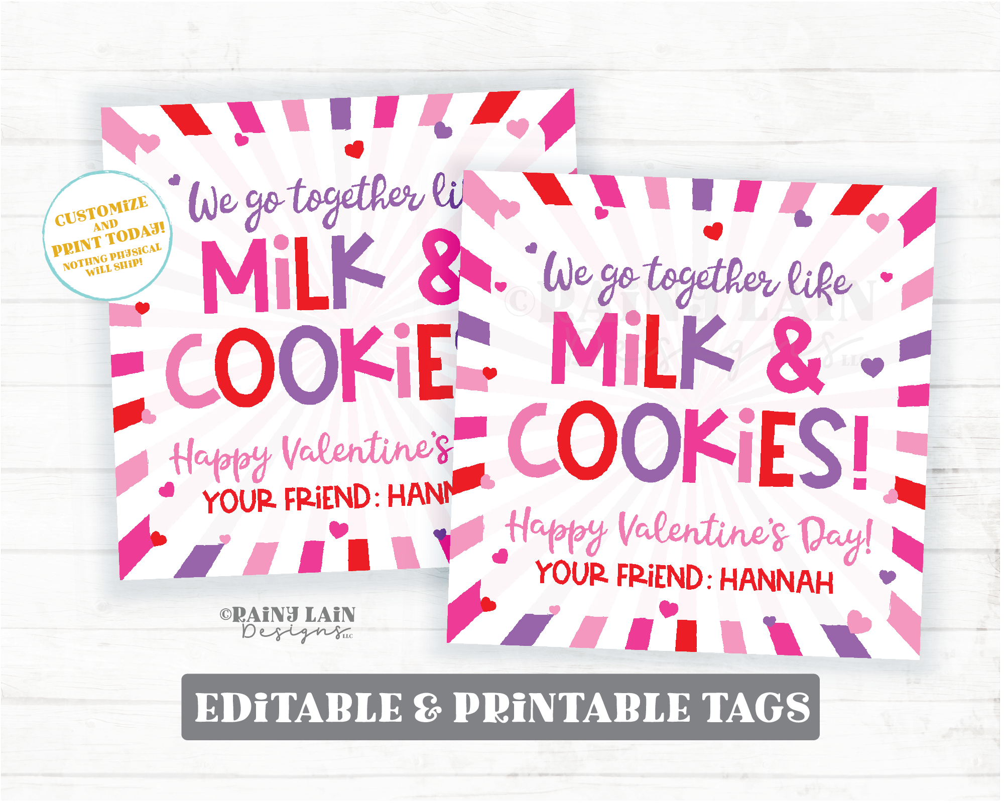 We go together like Milk and Cookies Valentine's Day Tag Cookie Valent – Rainy Lain Designs LLC for Cookie S Week Free Printables