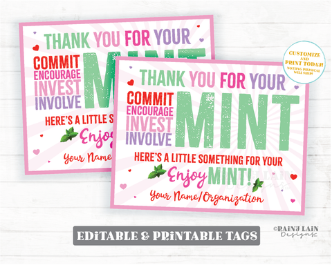 Mint Gift Tags Valentine Employee Appreciation Valentine's Day Company Volunteer Co-Worker Staff Corporate Teacher Mint Thank you Labels