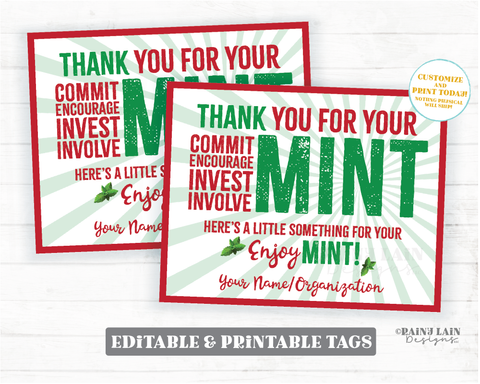 Christmas Mint Gift Tag Employee Appreciation Company Volunteer Co-Worker Staff Corporate Teacher Mint Thank you Tag Mint Label Mint Favor