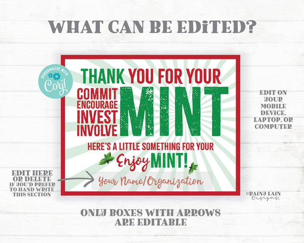 Christmas Mint Gift Tag Employee Appreciation Company Volunteer Co-Worker Staff Corporate Teacher Mint Thank you Tag Mint Label Mint Favor