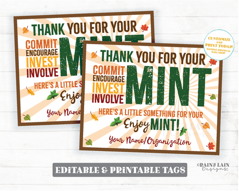 Fall Mint Gift Tag Employee Appreciation Company Volunteer Co-Worker Staff Corporate Teacher Mint Thank you Tag Mint Label Mint Favor Leaves