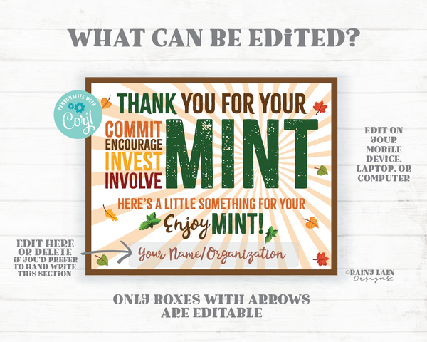 Fall Mint Gift Tag Employee Appreciation Company Volunteer Co-Worker Staff Corporate Teacher Mint Thank you Tag Mint Label Mint Favor Leaves