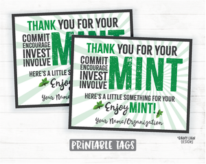 Mint Gift Tags Employee Appreciation Company Volunteer Co-Worker Staff Corporate Teacher Mint Thank you Tags Mint Labels Mint Favor Tags