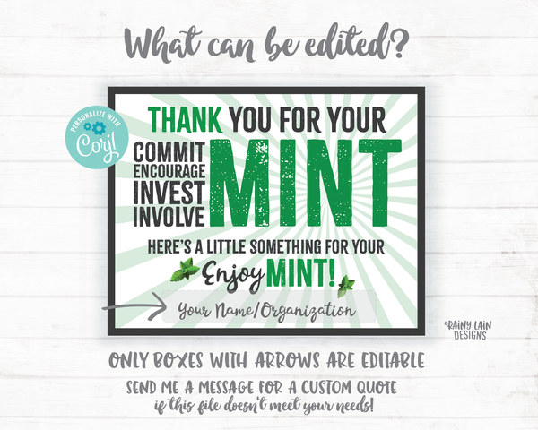 Mint Gift Tags Employee Appreciation Company Volunteer Co-Worker Staff Corporate Teacher Mint Thank you Tags Mint Labels Mint Favor Tags