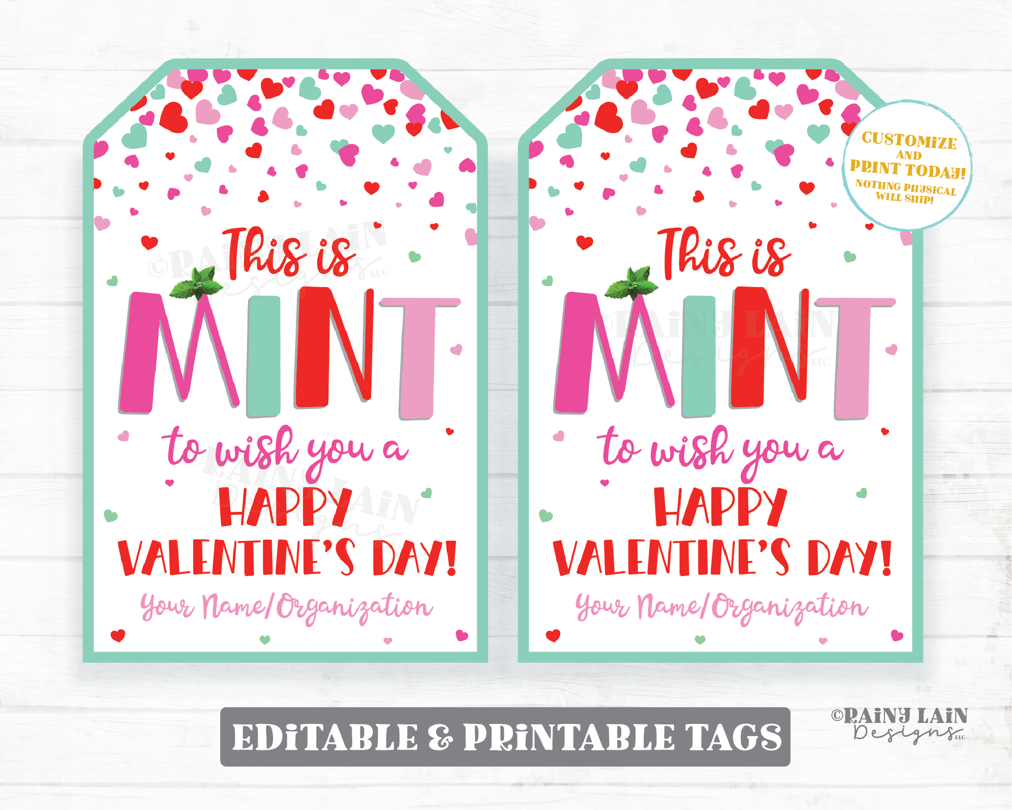 Mint to Wish you Happy Valentine's Day Tag Mint Cookies Candy Thank you Gift Appreciation Classroom Easy Kids Staff Teacher PTO Printable