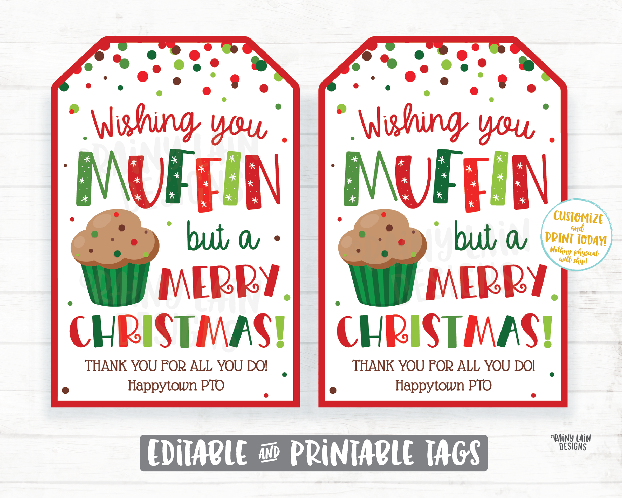 Wishing you Muffin but a Merry Christmas Tags Christmas Gift Tag Homemade Muffins Tags Holiday Gift Teacher Coach Staff Co-worker Neighbor