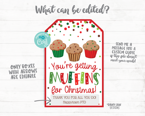 You're Getting Muffin for Christmas Tags Christmas Gift Tag Homemade Muffins Tags Holiday Gift Teacher Coach Staff Co-worker Neighbor