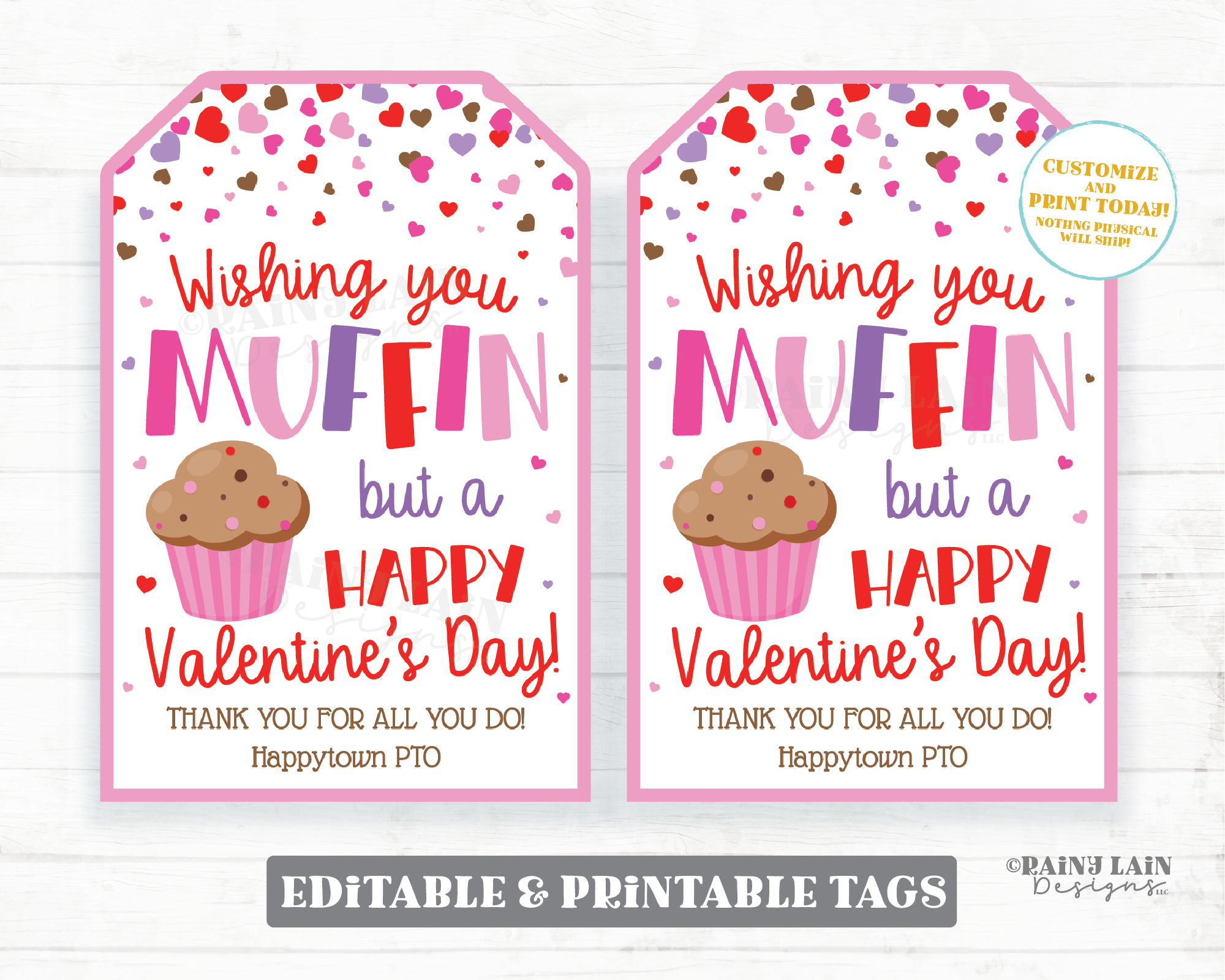 Muffin Valentine Tag Muffin But a Happy Valentine's Day Gift Printable Appreciation Co-Worker Staff Preschool Classroom Non-Candy Teacher