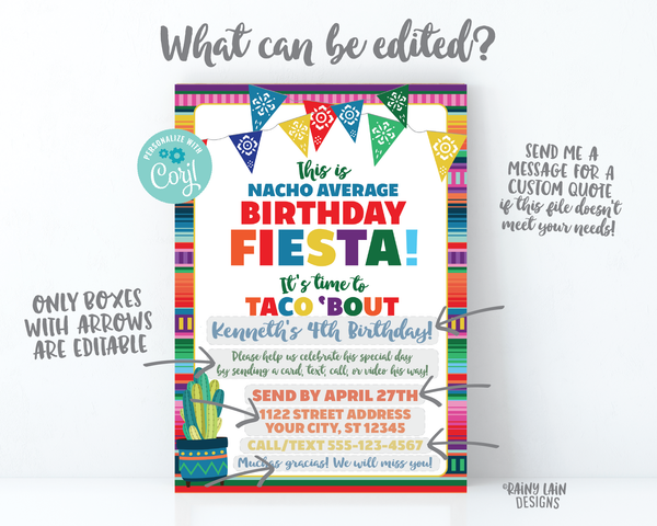 Nacho Average Birthday Fiesta Invitation, Virtual Fiesta, Birthday by Mail, Taco Bout Quarantine Party Stay at Home Party, Social Distancing