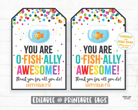 You Are O Fish Ally Awesome Tag Goldfish Gift Tag Fish Employee Appreciation Frontline Essential Worker Staff Corporate Teacher PTO School