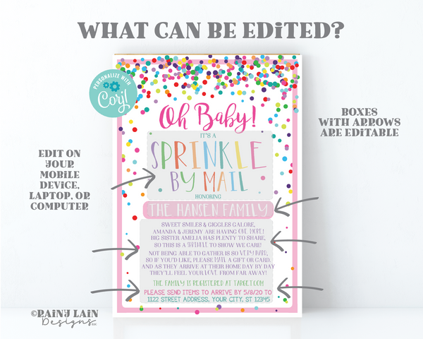 Baby Sprinkle By Mail Invitation Girl Baby Sprinkle Invite Girl Sprinkle Ideas Sprinkle Shower Long Distance Sprinkle Oh Baby Pink Confetti