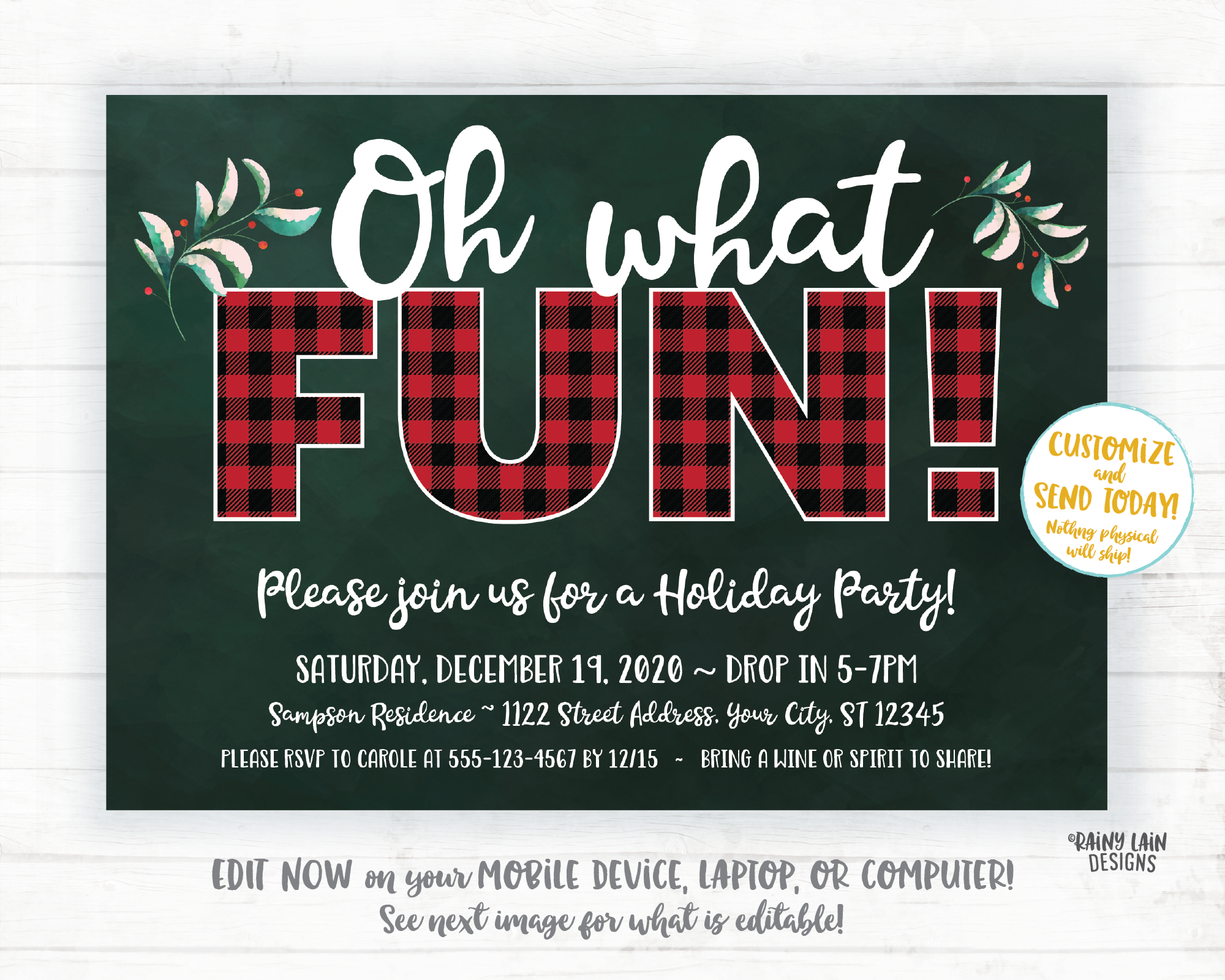 Oh What Fun Invitation, Oh What Fun Christmas Party Invite, Oh What Fun Holiday Party Invite, Flannel Invitation, Buffalo Plaid Invitation