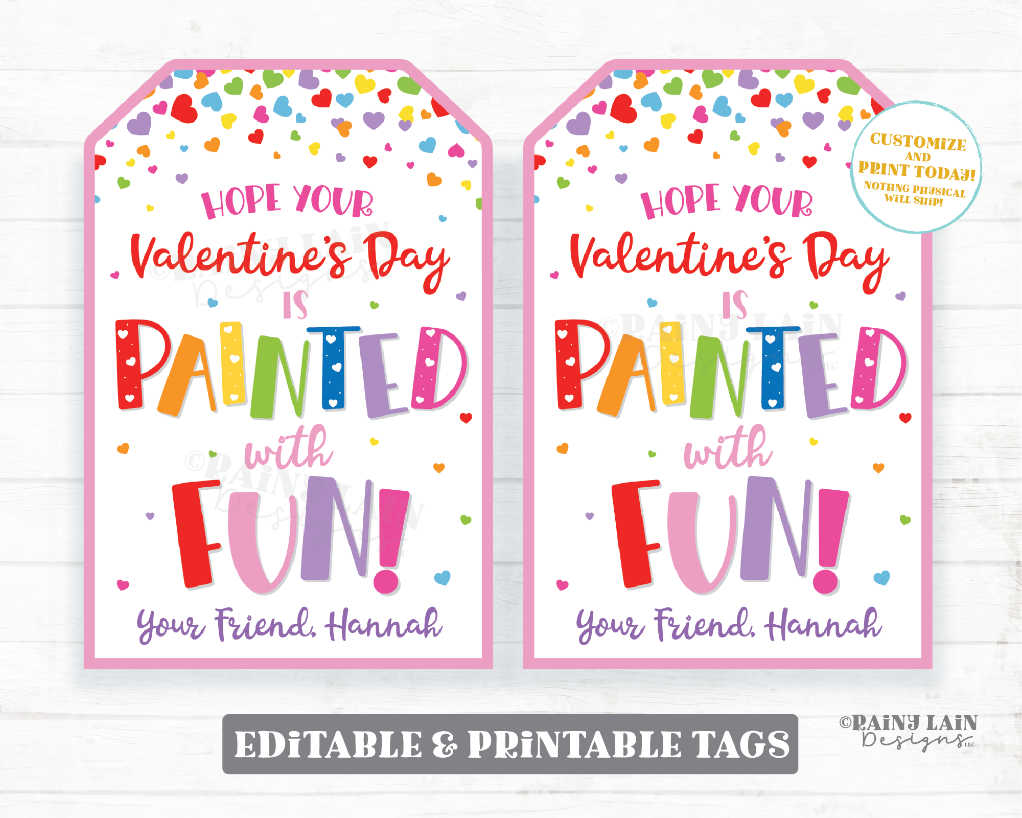Painted with Fun Valentine Tag Paint Brush Valentine's Day Gift Painting Palette Art Preschool Classroom Non-Candy Printable Editable Tag