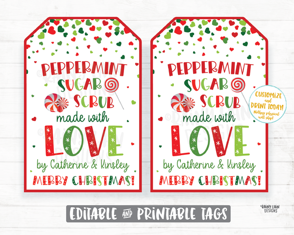 Peppermint Sugar Scrub Tag Homemade Body Scrub Christmas Gift Tag Holiday Tags Co-Worker Staff Friend Neighbor Teacher Handmade Mint Scrub