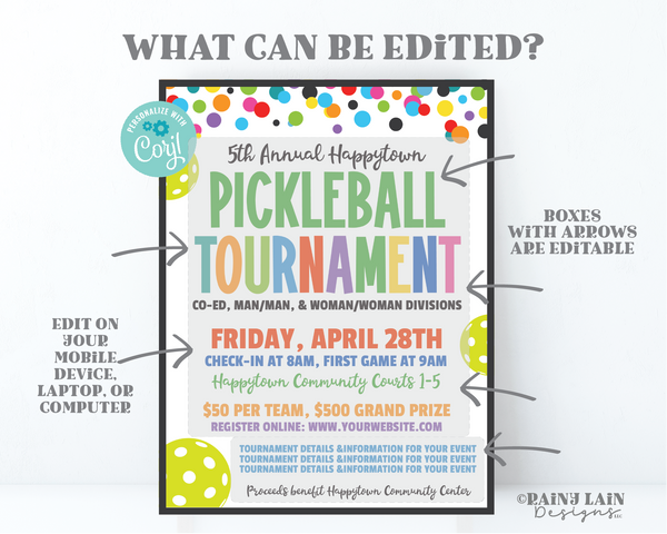Pickleball Tournament Flyer Editable Pickle Ball Sign Pickle Ball Printables Pickleball Digital Flier Social Media Email Round Robin Lessons