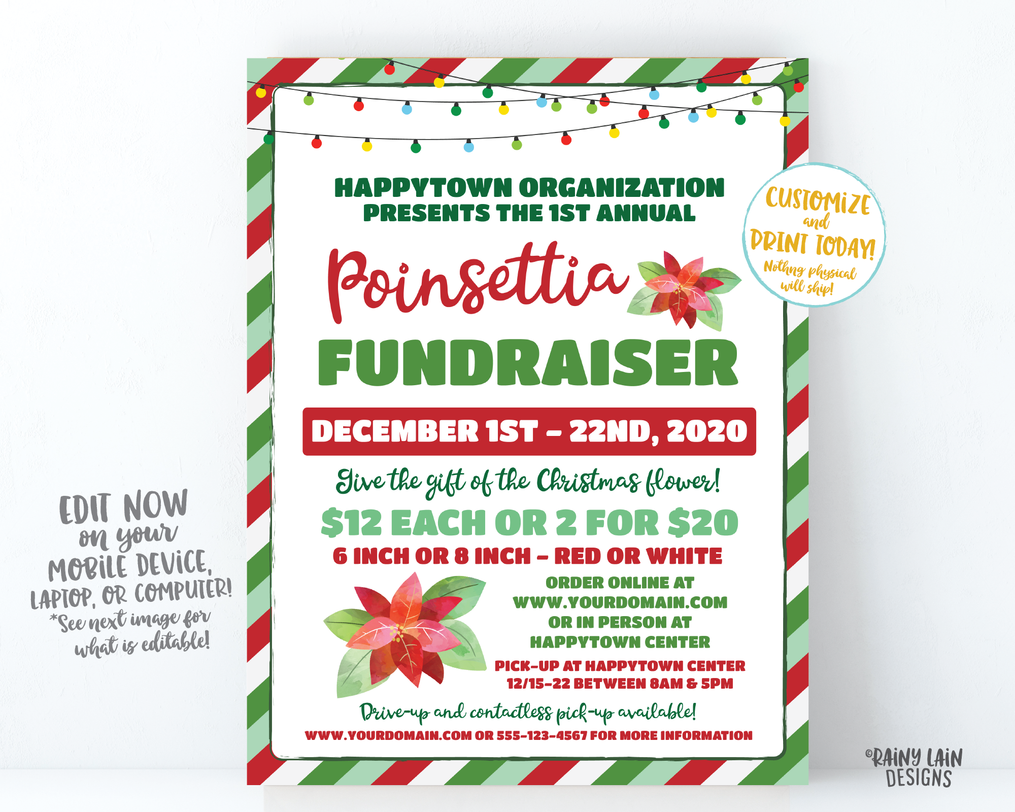 Poinsettia Fundraiser Flyer, Poinsettia Invitation, Holiday Fundraiser Flyer, Christmas Fundraiser, Christmas Flower Flyer, Poinsettia Flier