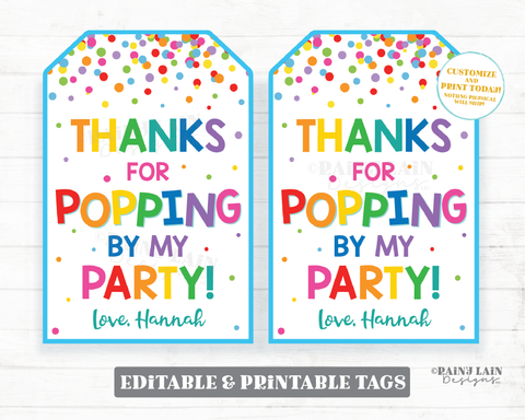 Thanks for Popping by my Party tag Birthday favor tag pop party favor tags fidget toy popcorn tags printable birthday party favor editable