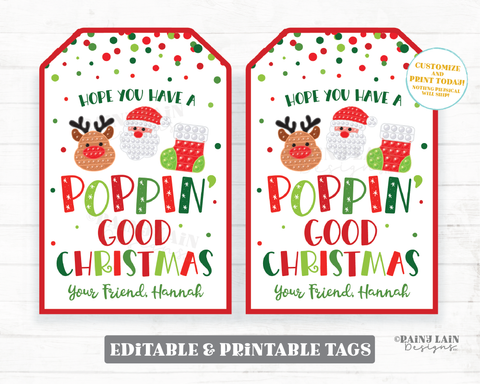 Christmas Pop It Gift Tag Poppin Good Popping Holiday Popit Fidget Toys Teacher to Student Classroom Preschool Kids Editable Tag