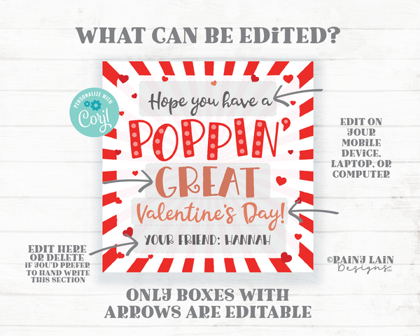 Poppin Great Valentines Day Pop Bracelet Gift Tag Popping Good Fidget Toy Valentine From Teacher Classroom Preschool Popcorn Non-Candy Favor