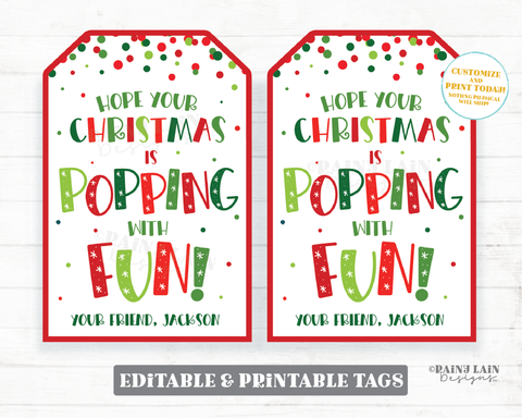 Christmas Pop It Gift Tag Popping with Fun Poppin Holiday Popit Fidget Toys Student Classroom Preschool Kids Popcorn Ball Editable Tag