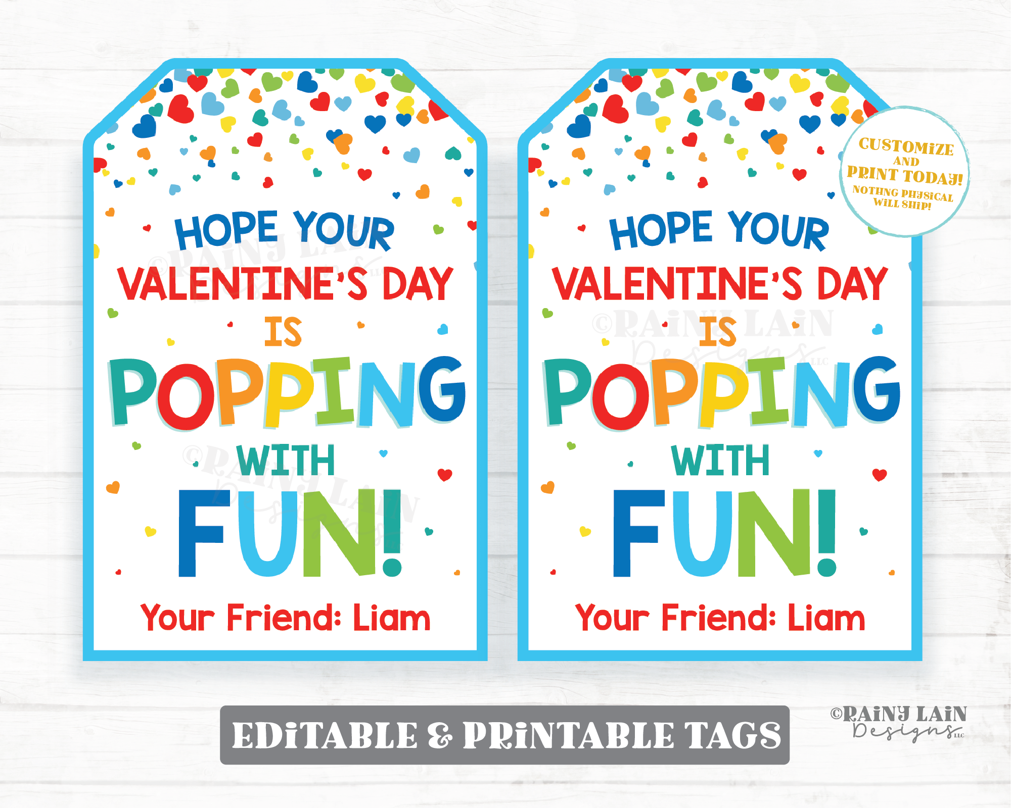 Popping with Fun Tag Pop Fidget Toy Valentine Pop Gift Tag Popcorn Gift Preschool Classroom Printable Kids Editable Non-Candy Valentine Tag