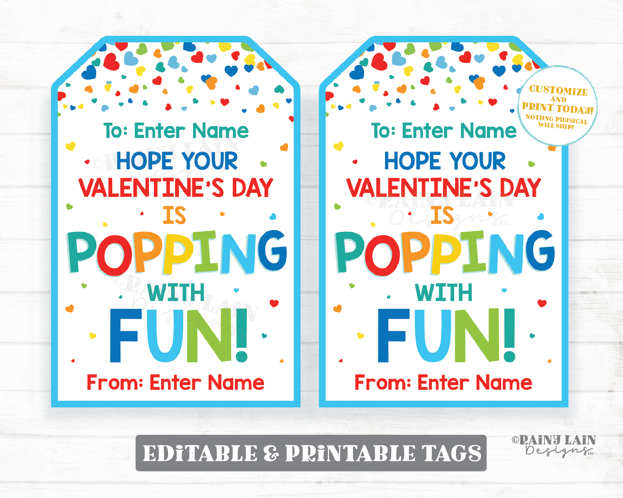 Valentine with To Line Popping with Fun Tag Pop Fidget Toy Pop Gift Tag Popcorn Preschool Classroom Printable Kids Editable Non-Candy