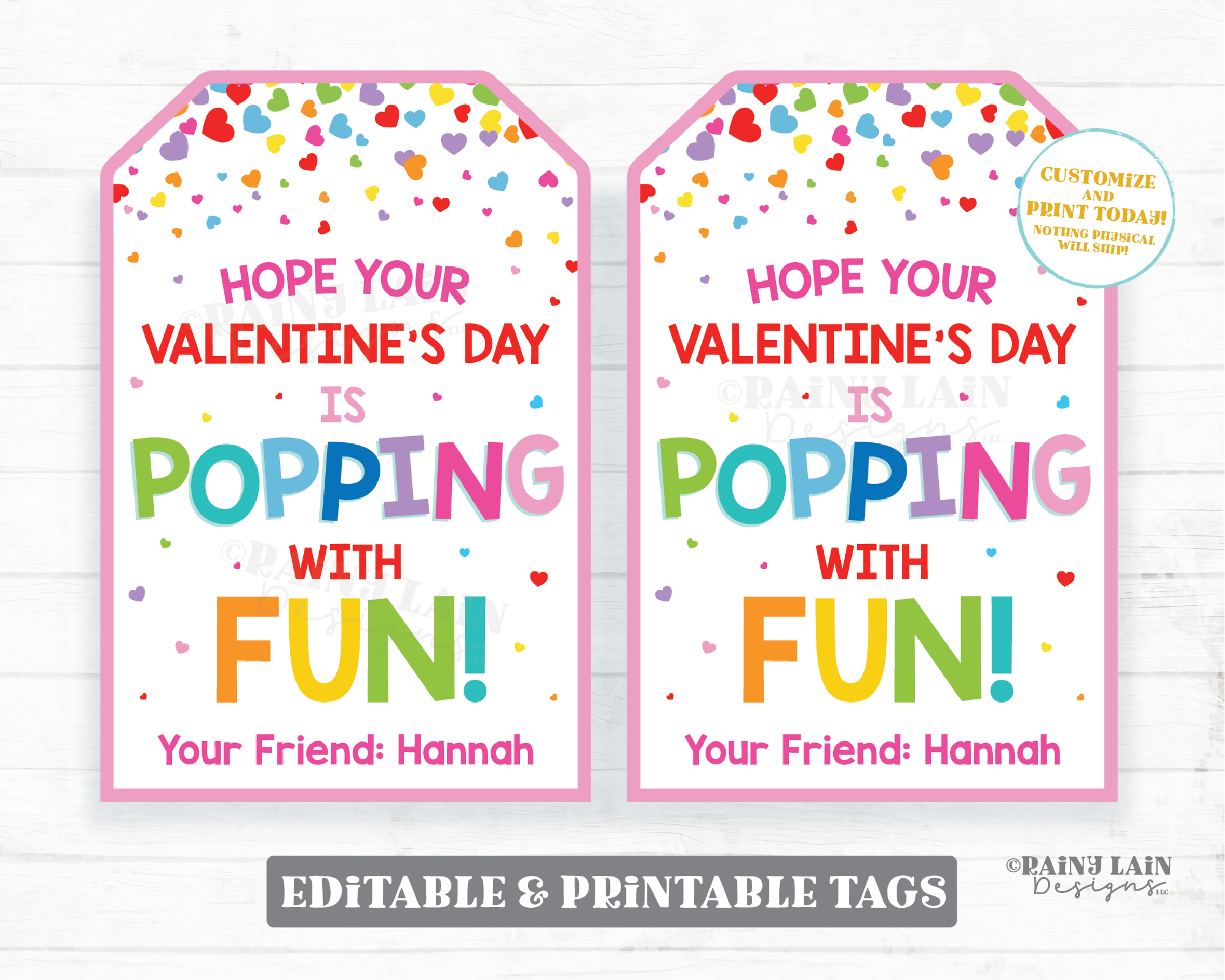 Valentine Pop Gift Tag Popping with Fun Tag Pop Fidget Toy Popcorn Gift Preschool Classroom Printable Kids Editable Non-Candy Valentine Tag