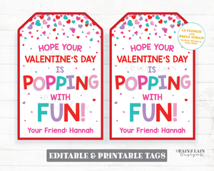 Pop Fidget Valentine Pop Gift Tag Popping with Fun Tag Pop Toy Preschool Classroom Printable Kids Non-Candy Valentine Tag Popcorn Editable