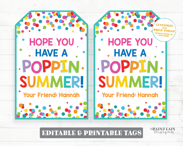 Hope You Have a Poppin Summer Tags End of School Year Gift Tags Popcorn Pop Fidget Preschool Classroom Printable Kids Teacher Favor