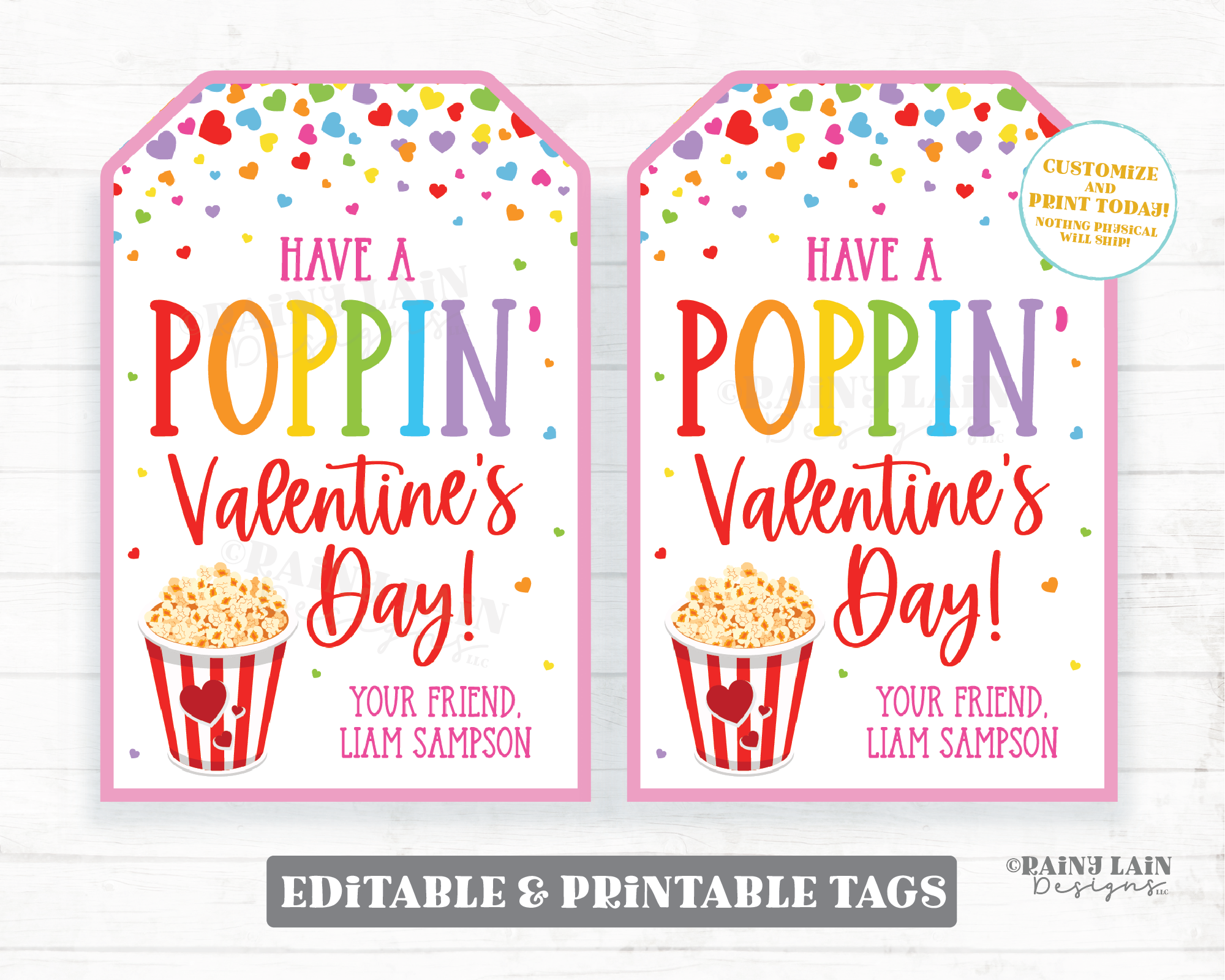 Poppin Valentine's Day Tag Popcorn Valentine Homemade Popcorn Snack Mix Gift Tag Caramel Corn Classroom Preschool Printable Kids Non-Candy