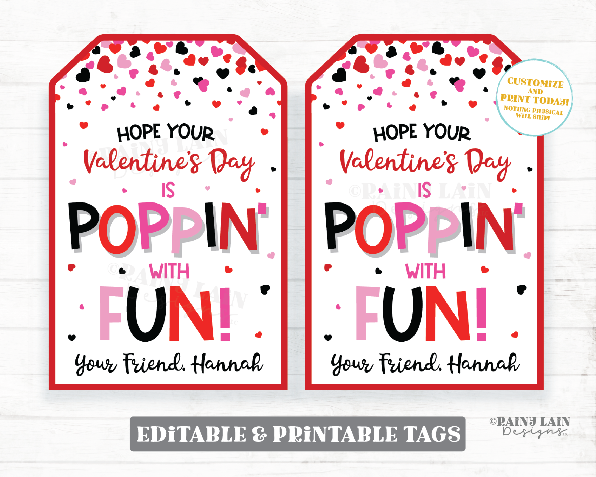 Poppin with Fun Tag Pop Fidget Toy Valentine Pop Gift Tag Popcorn Popping with Love Preschool Classroom Printable Kids Editable Non-Candy