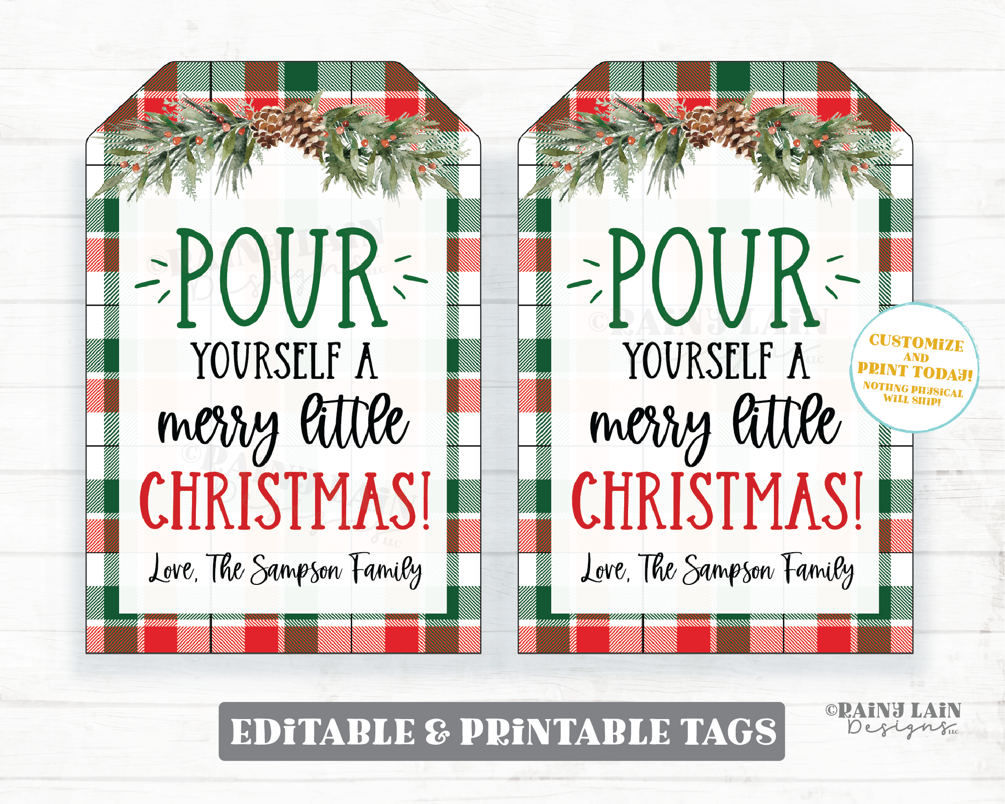 Pour Yourself a Merry Little Christmas Gift Tags Wine Beer Drink Spirits Liquor Holiday Tag Co-Worker Staff Teacher Plaid Christmas tags