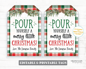 Pour Yourself a Merry Little Christmas Gift Tags Wine Beer Drink Spirits Liquor Holiday Tag Co-Worker Staff Teacher Plaid Christmas tags
