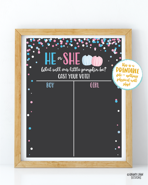 Pumpkin Gender Reveal Voting Sign, Gender Reveal Voting Poster, Gender Reveal Sign, Pink Pumpkins, Blue Pumpkins, Fall Chalkboard Confetti