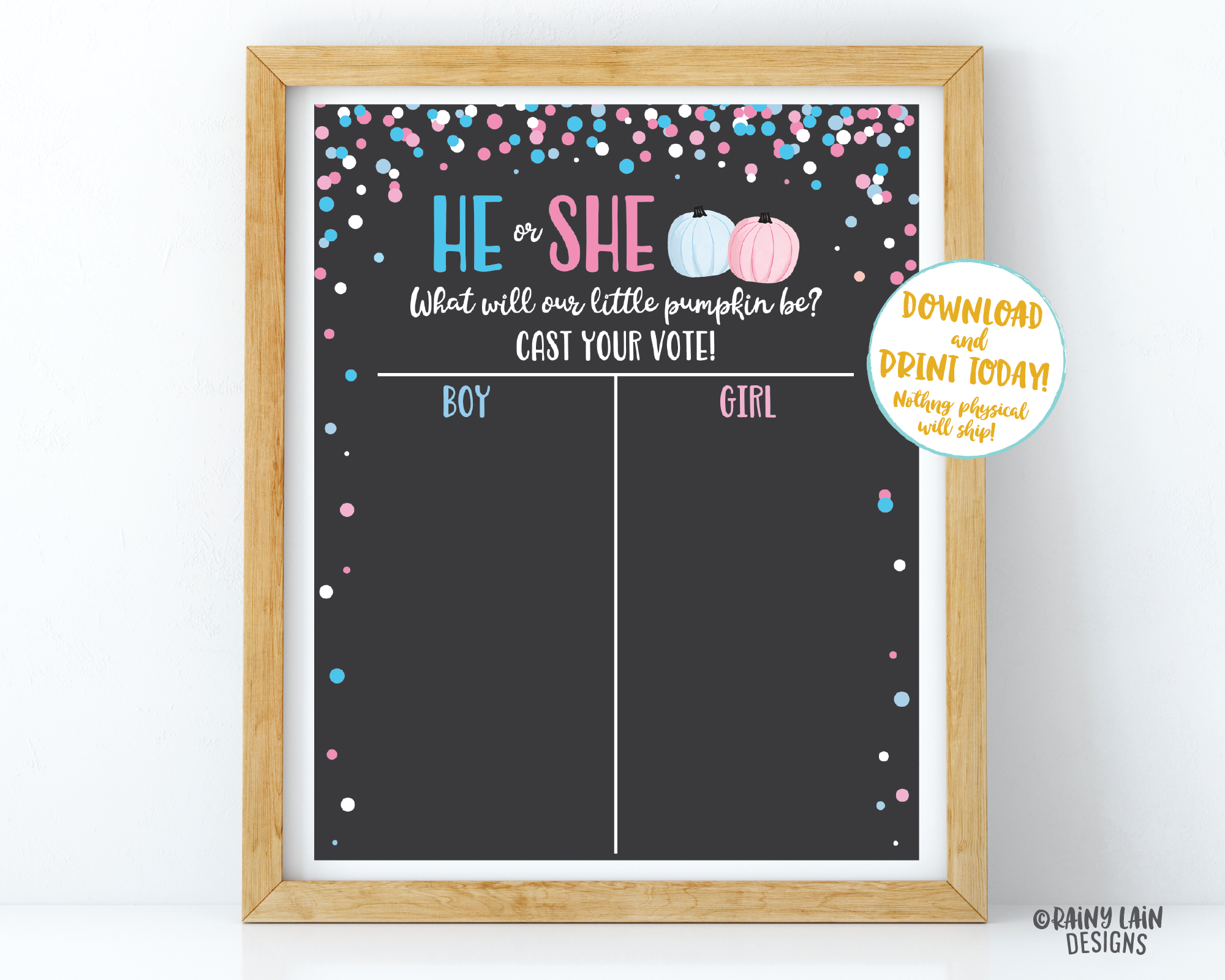 Pumpkin Gender Reveal Voting Sign, Gender Reveal Voting Poster, Gender Reveal Sign, Pink Pumpkins, Blue Pumpkins, Fall Chalkboard Confetti