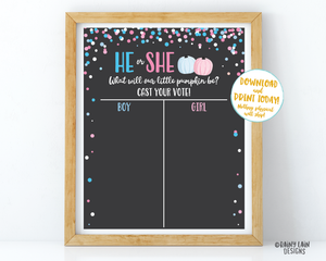 Pumpkin Gender Reveal Voting Sign, Gender Reveal Voting Poster, Gender Reveal Sign, Pink Pumpkins, Blue Pumpkins, Fall Chalkboard Confetti