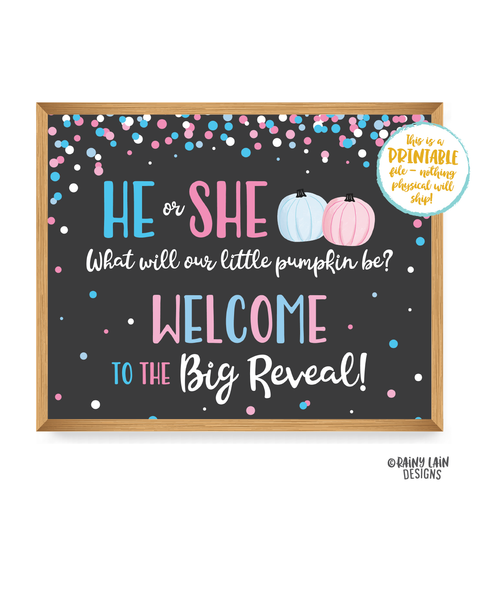 Pumpkin Gender Reveal Welcome to the Big Reveal Sign, Fall Gender Reveal Welcome Sign, Gender Reveal Sign, Reveal Poster, Pink pumpkins blue