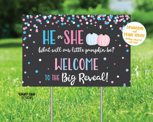 Pumpkin Gender Reveal Yard Sign Welcome to the Big Reveal Sign, Fall Gender Reveal Welcome Sign, Gender Reveal Sign, Pink pumpkins blue