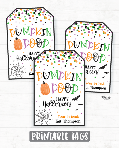 Pumpkin Poop Tags Halloween Tags Printable Halloween Tag Editable Halloween Favor Tags Pumpkin Party Favor Tags Boo Spiders Bats Spiderweb