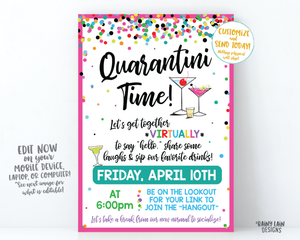 Quarantini Time Invitation, Virtual Girls Night Invite, Virtual Happy Hour, Virtual Lady Date Invitation, Video Chat Social Distancing Party